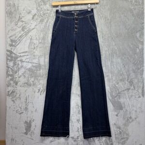 RISEN Women's Button Fly High Rise‎ Wide Flare Jeans Sz 3 Dark RDP5248 Stretch